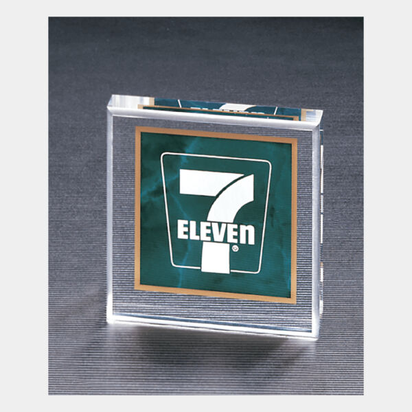 3 3/4" x 3 3/4" Emerald Marble Design Acrylic Paperweight Thumbnail