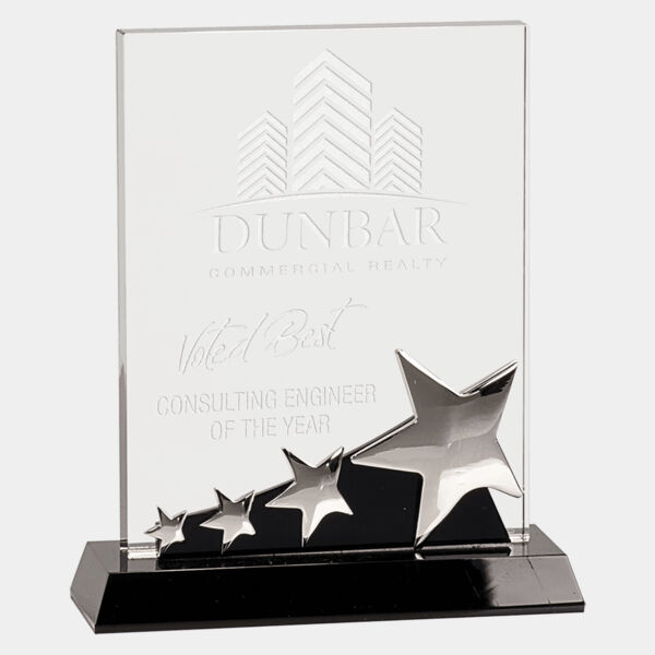 7" Rectangle Crystal with Stars on Pedestal Base Thumbnail