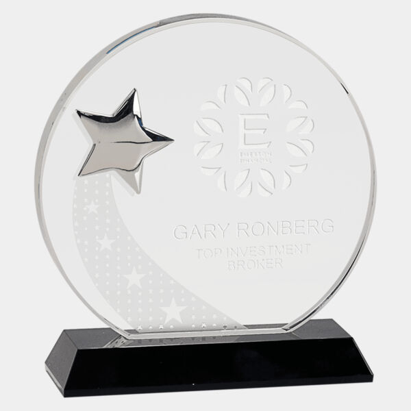 6 1/4" Round Crystal with Star on Pedestal Base Thumbnail