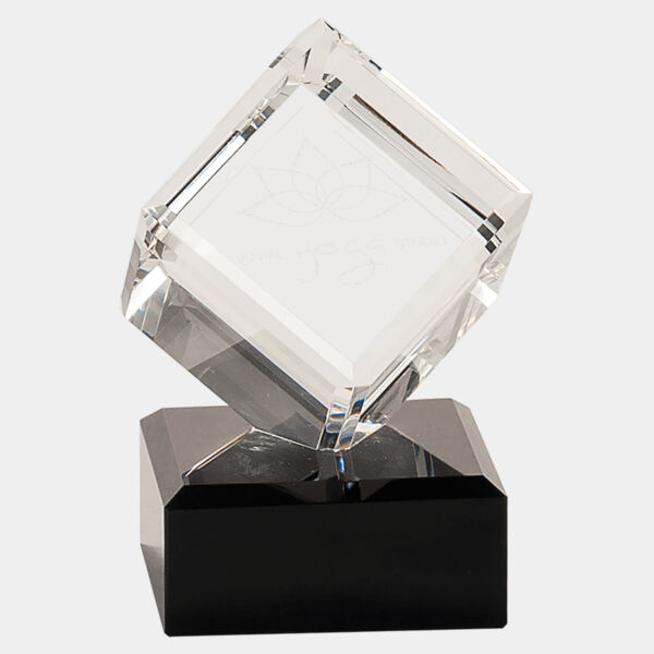 4 1/2" Crystal Cube on Pedestal Base Thumbnail