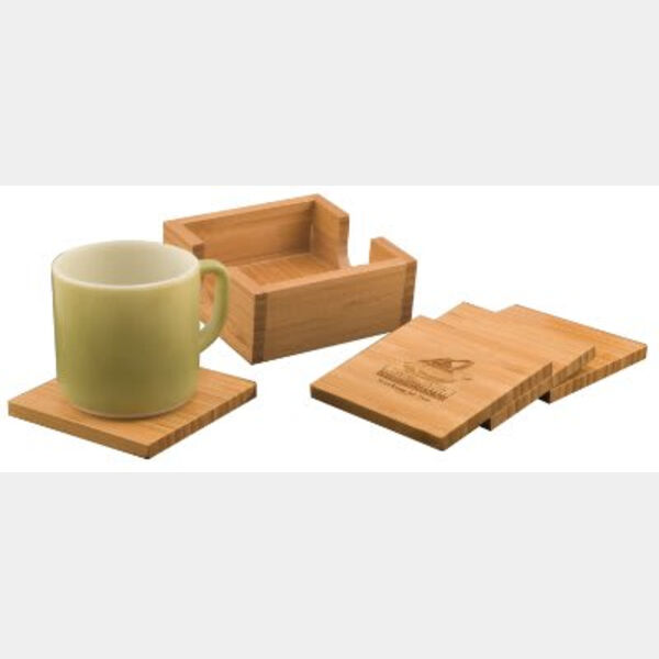 4" x 4" Square 4-Coaster Set with Holder Thumbnail