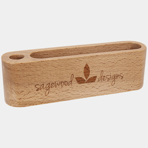 5 1/4" Beech Wood Business Card and Pen Holder Thumbnail