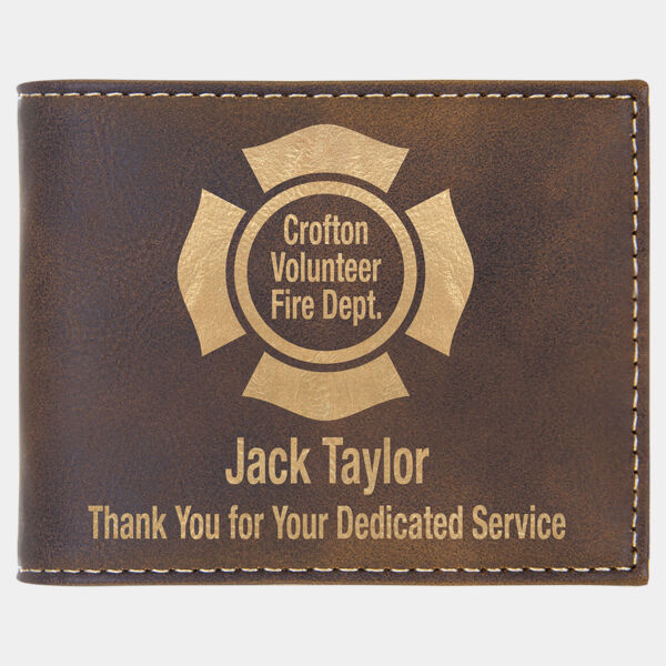 Rustic/ Laserable Leatherette Bi-Fold Wallet w/Flip ID Display Thumbnail