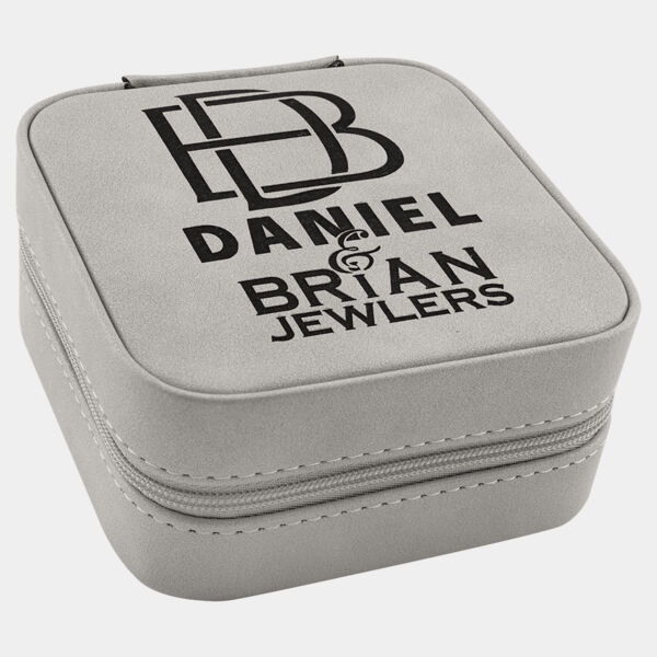 Travel Jewelry Box - Laserable Leatherette, Creekside Collection, 4" x 4", Light Thumbnail