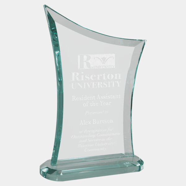 5 1/8" x 7 3/4" Contemporary Jade Glass Award with Oval Shaped Base Thumbnail
