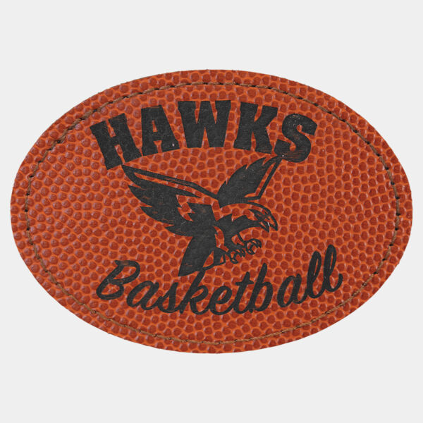 3 1/2" x 2 1/2" Basketball Laserable Leatherette Oval Patch with Kota Pro Adhesive Thumbnail