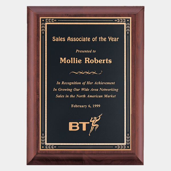 8" x 10" Hand Rubbed Finish Plaque with Florentine Border LaserFX Plate Thumbnail