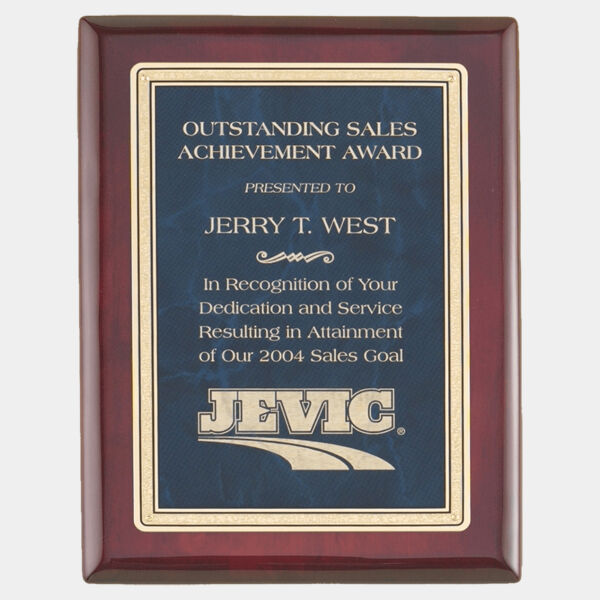 10 1/2" x 13" Piano Finish Plaque with a Sapphire Marble/ Florentine Design LaserFX Plate Thumbnail