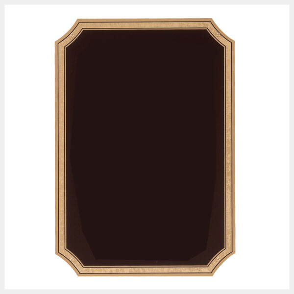 6" x 8 1/2" Polished Brass Plated Steel Plate with Notched Corners, Florentine Border and Four Holes Thumbnail