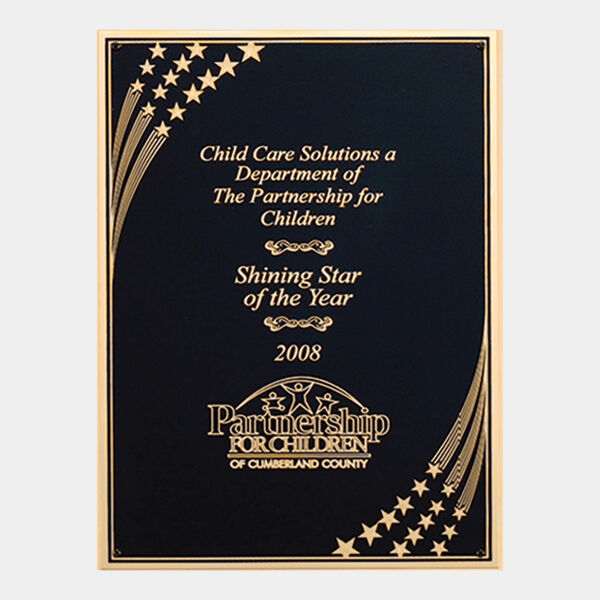 5 1/4" x 7 1/4" Laser Engravable Brass Plated Steel with Star Shower Design and Florentine Border Thumbnail