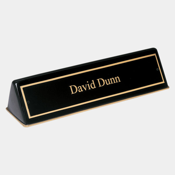 9 1/2" x 2 1/2" x 2" Piano Finish Desk Wedge with Plate Thumbnail